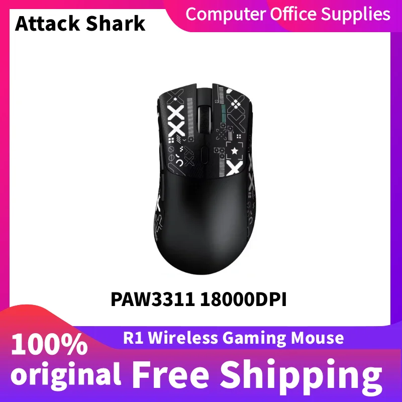 Фото Беспроводная игровая мышь ATTACK SHARK R1 с Bluetooth, трехрежимный оптический датчик PAW3311, программируемая проводная компьютерная мышь 18K DPI №2