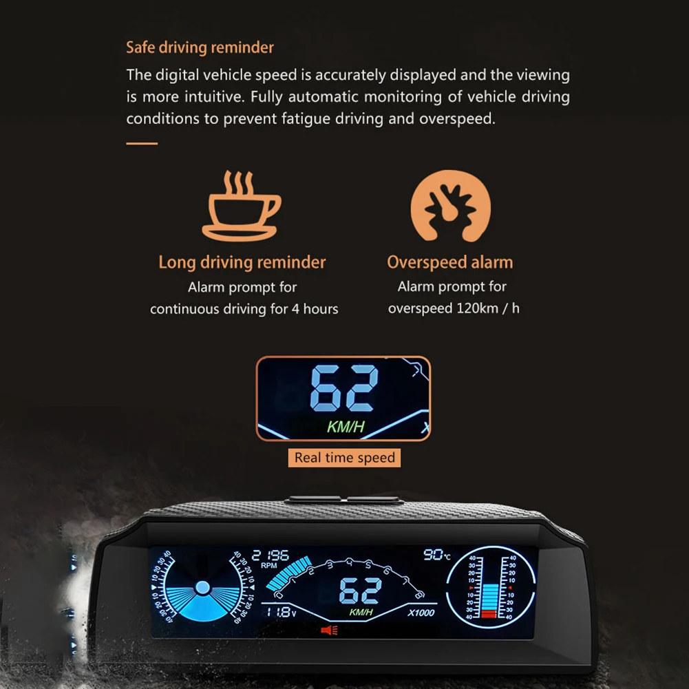 Фото Автомобильный Инклинометр X90 OBD2, транспортир с углом наклона и широтой, интеллектуальная скорость №4