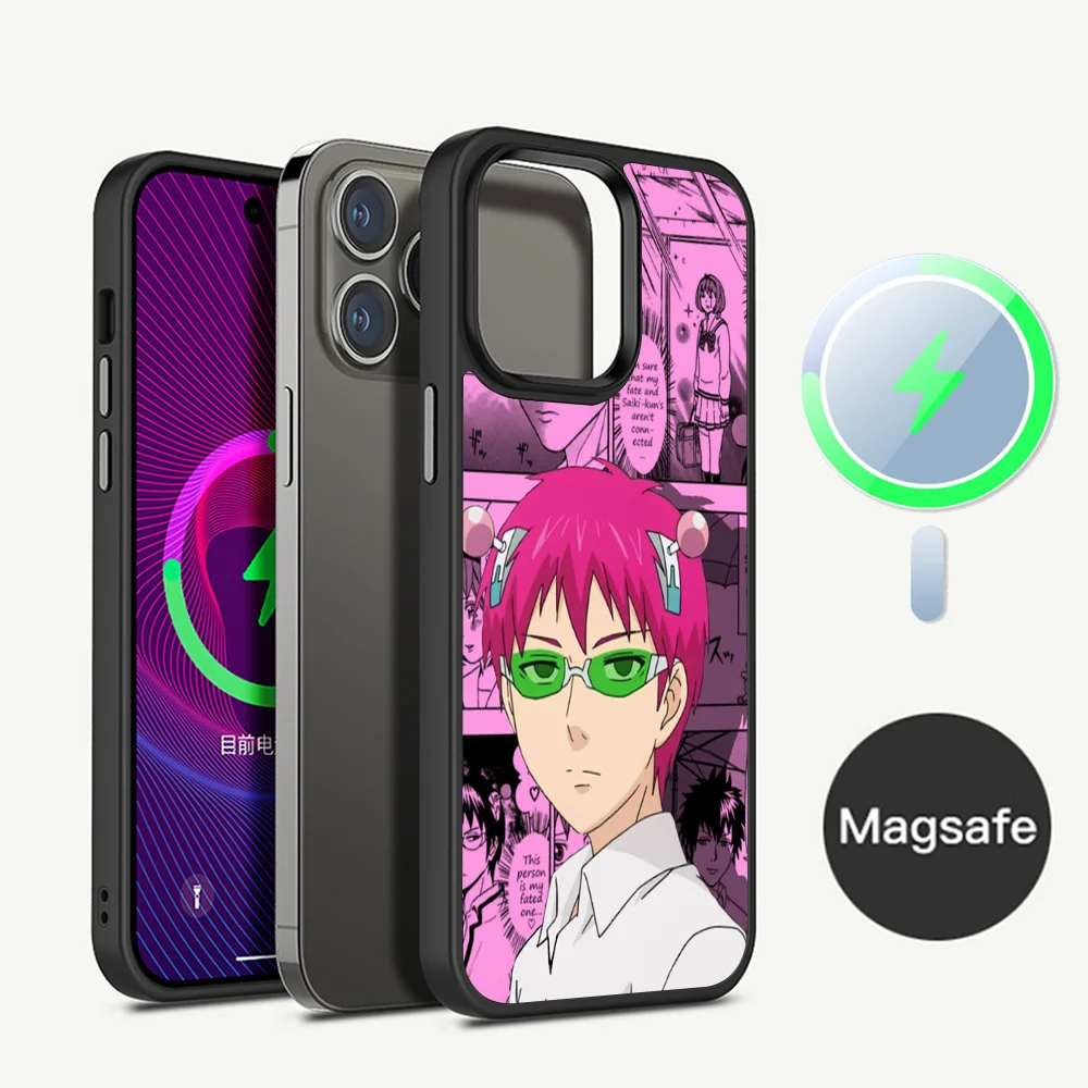 Фото Чехол для телефона Cute Kitty Boy Saiki Kusuo, магнитный чехол для iPhone 16, 14, 13, 12, 11, 15 Pro Max Plus, чехол для беспроводной зарядки Magsafe №4