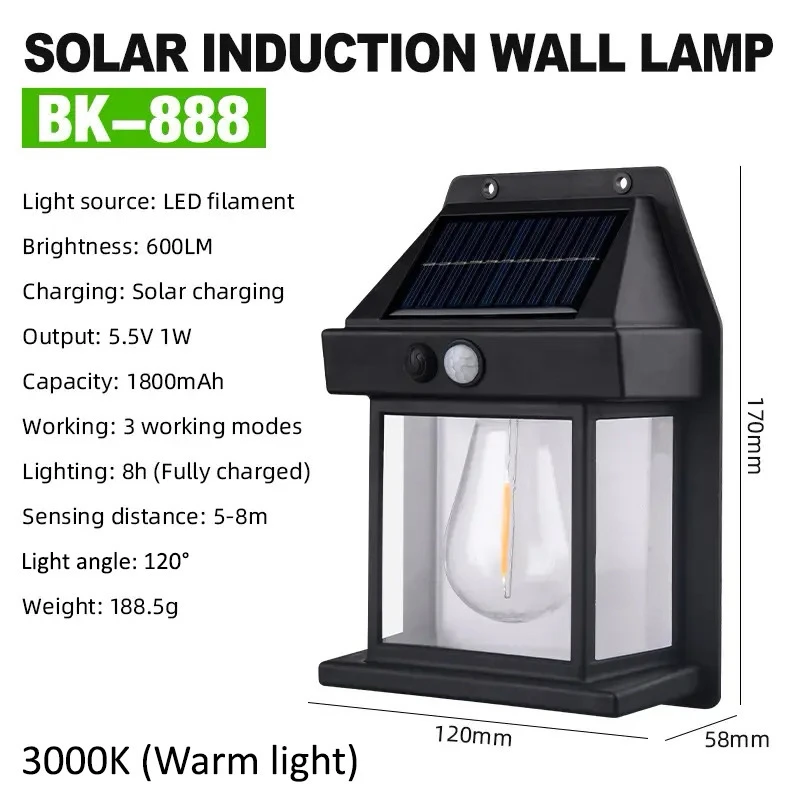 Фото Lampu Солнечный датчик Lampu Dinding Водонепроницаемый настенный светильник Фонарь Уличные украшения Светильники Lampu Solar BK-888 №2