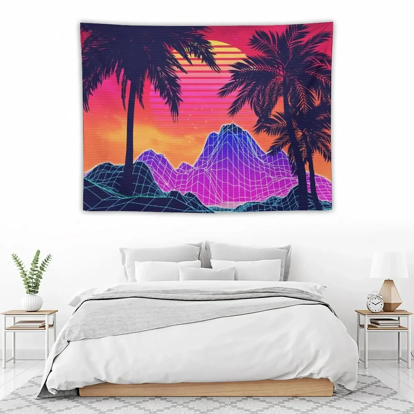 80-е годы Vaporwave, камни и пальмы, дизайн гобелена для спальни, ковер на стену, аниме-декор, гобелен для комнаты