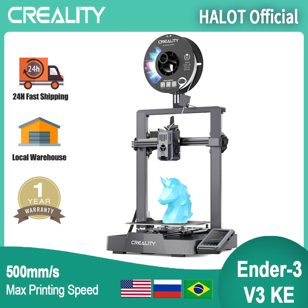 3D-принтер Creality Ender 3 V3 KE, 500 мм/с, максимальная печать, X-axis, линейная направляющая, автовыравнивание, усовершенствованный прямой экструдер Sprite