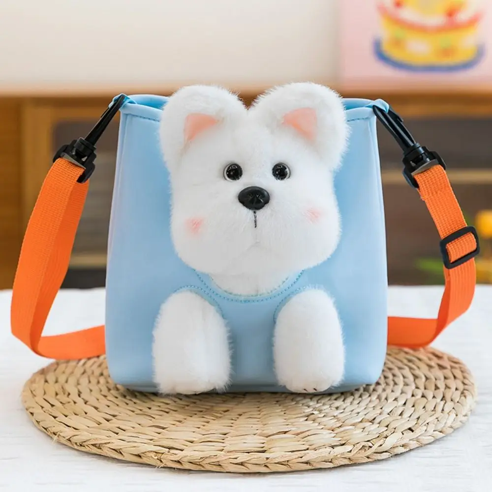 Фото PP хлопок Westie Dog рюкзак коллекция большой емкости плюшевая кукла меховая сумка портативный мягкий рюкзак для бега собаки №3