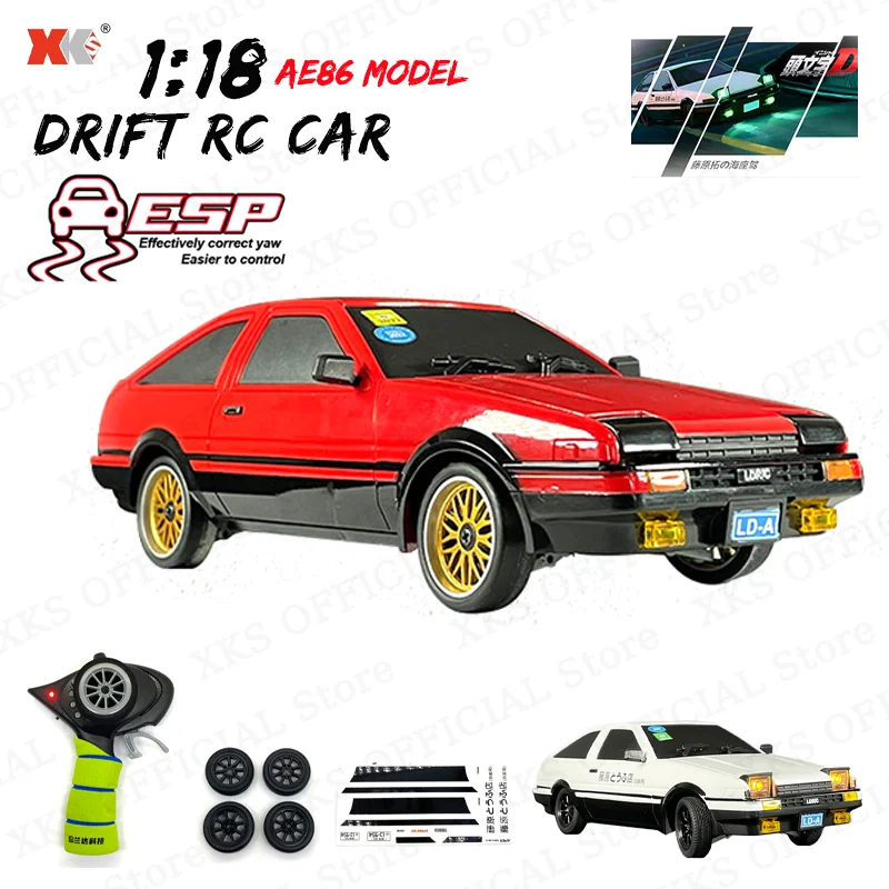 Радиоуправляемый Автомобиль Ae86 В Масштабе 1/18, 2,4g С Дистанционным Управлением, 15 Км/ч, Awd, Дорожные Светодиодные Фонари