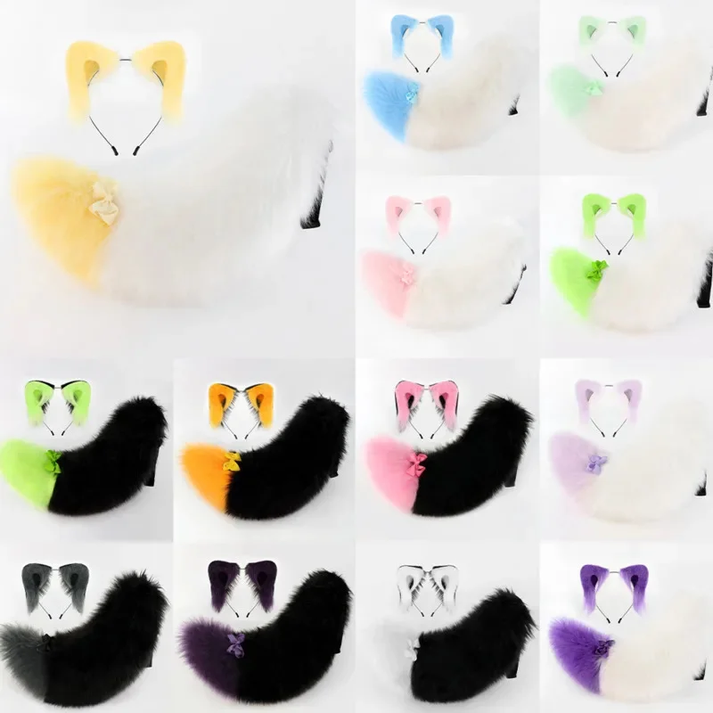 Фото JK Y2K Harajuku Beast Ear Band Set Косплей Пушистый плюшевый хвост Beast Lolita Kawaii Аниме Милые уши ручной работы Высококачественный костюм №3