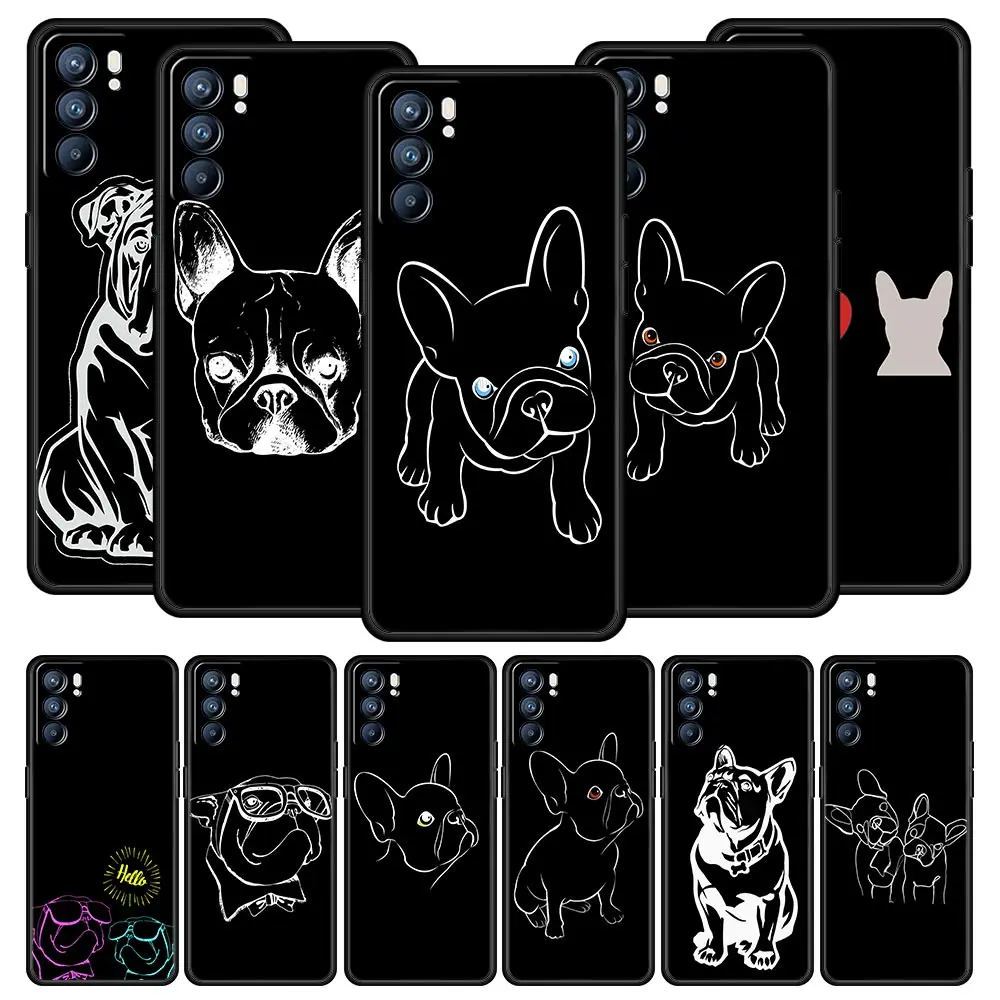 Чехол с французским бульдогом для Oppo Find X6 Pro X5 A54 A53 A52 A9 2020 A15 A95 A17 A16 A76 A74 A57 Reno7 Reno6 Pro Plus 5G Черный чехол