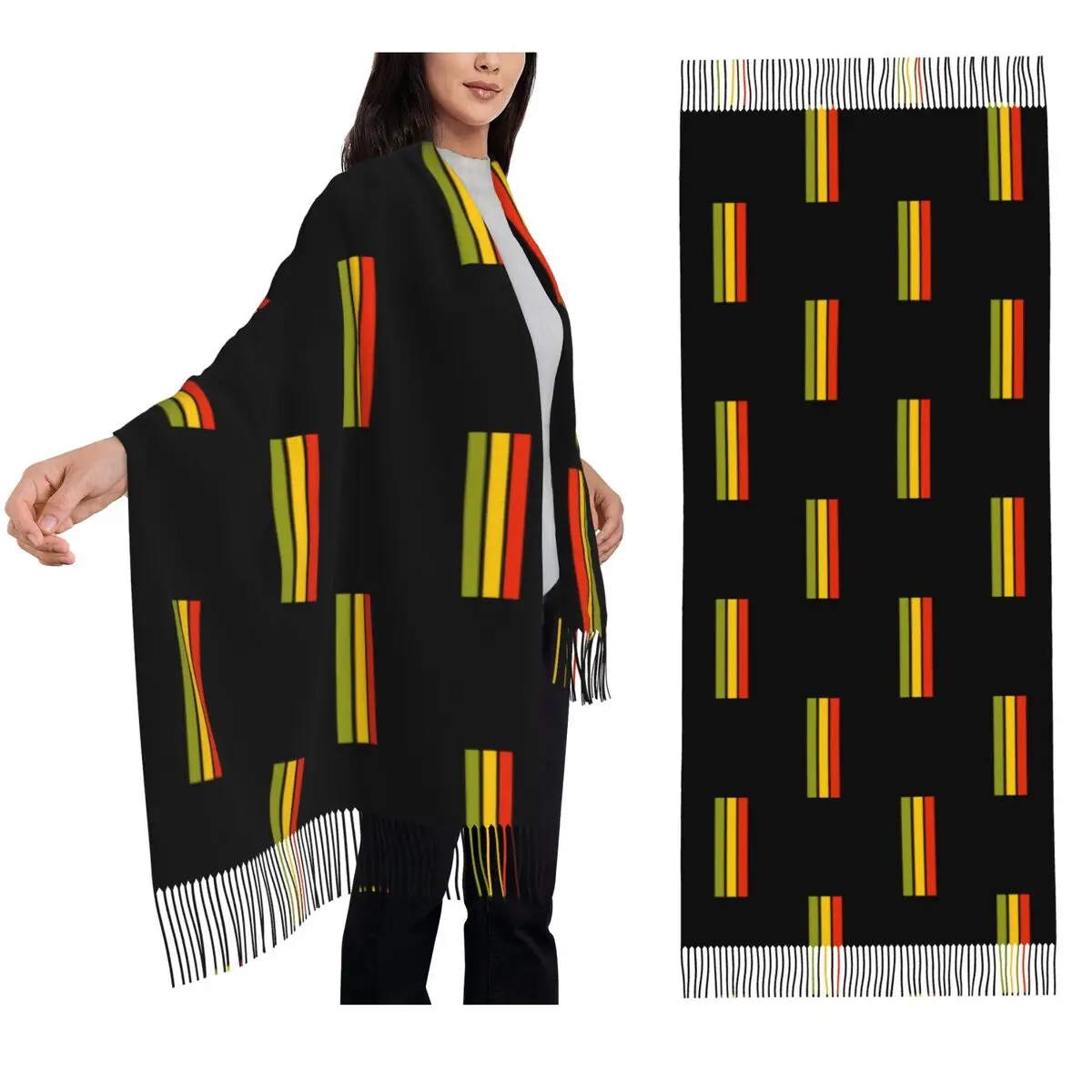 Rasta Lion Stripe 4, шарф с кисточками, женские мягкие теплые шали и накидки, большая осенне-зимняя шаль
