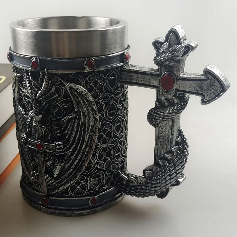 Фото Кофейная кружка с 3d-рисунком летающего дракона, креативная пивная чашка из нержавеющей стали, бокал для вина, для бара, семейный подарок на Рождество, Хэллоуин, день рождения №5