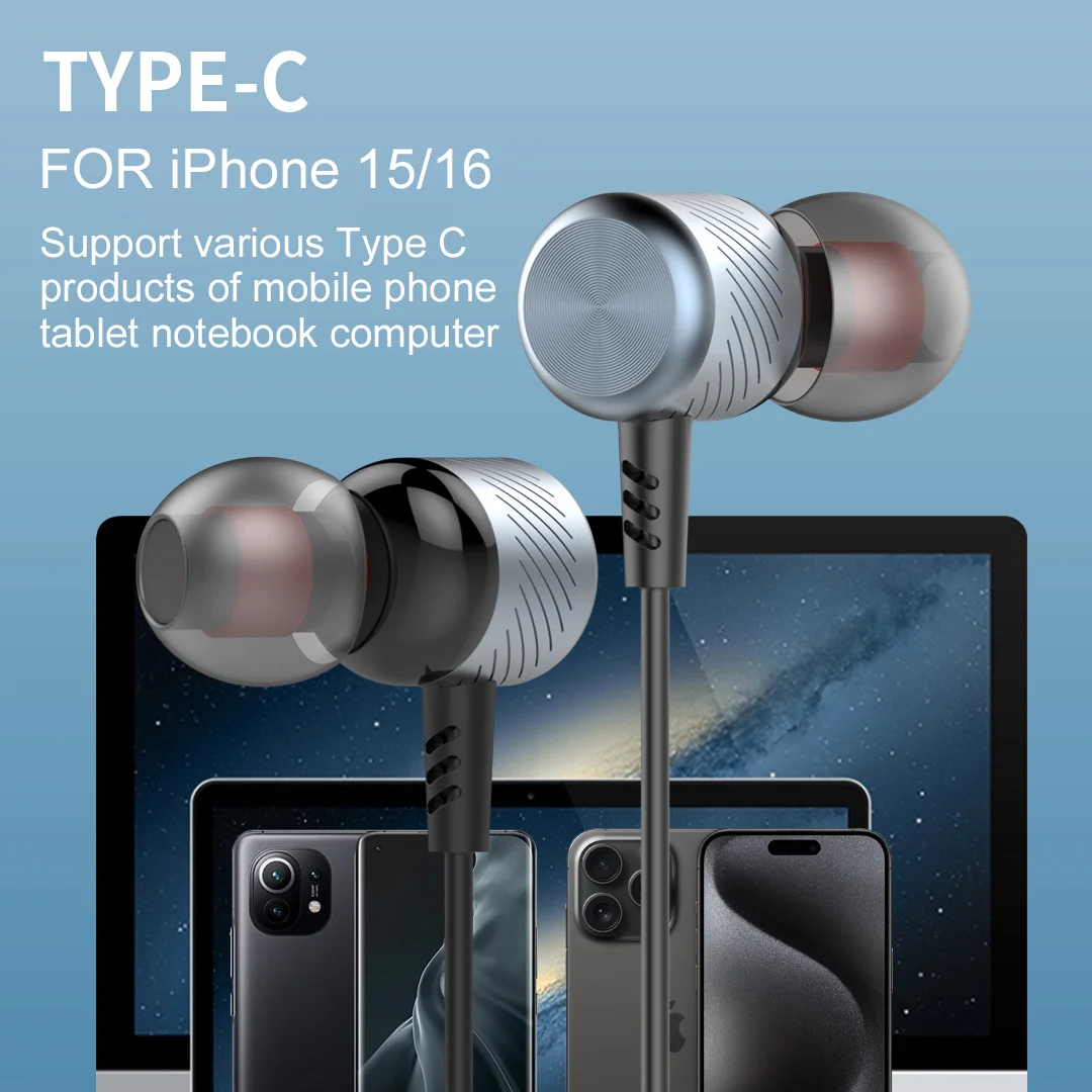 Фото Наушники Type-C для Samsung Galaxy S25/S24/S23/S22 Проводные наушники Ultra USB C со встроенным микрофоном Геймерская гарнитура для iPhone 15/16 №3