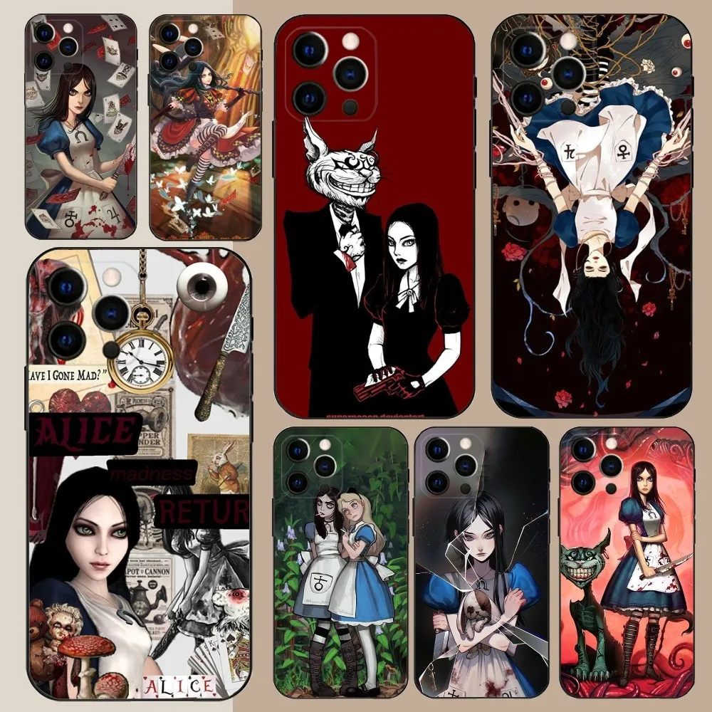 Чехол для телефона Alice M-Madness-Returns-S для Apple iPhone 15,14,13,12,11, Pro, X, XS, Max, XR, Plus, Mini Soft Black Cover