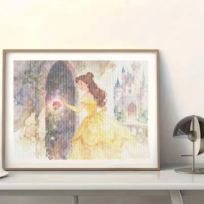 Фото 1 шт. Набор алмазной живописи «Красавица и чудовище» 5D Art Craft DIY Набор сверкающих драгоценных камней с принцессой Белль и зачарованной розой №3