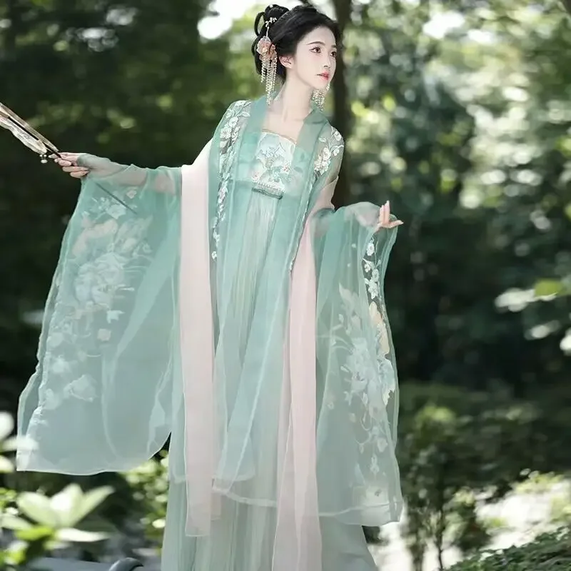 Фото Женское платье Hanfu Традиционный китайский костюм для косплея Хэллоуина с винтажной вышивкой зеленое платье для дня рождения №4