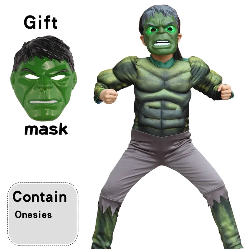 Костюм с мышцами Marvel Hulk, детский костюм супергероя для вечеринки, боди в 3D стиле, одинаковый плащ (art.: 3920cb411f6ea) - 3920cb411f6ea