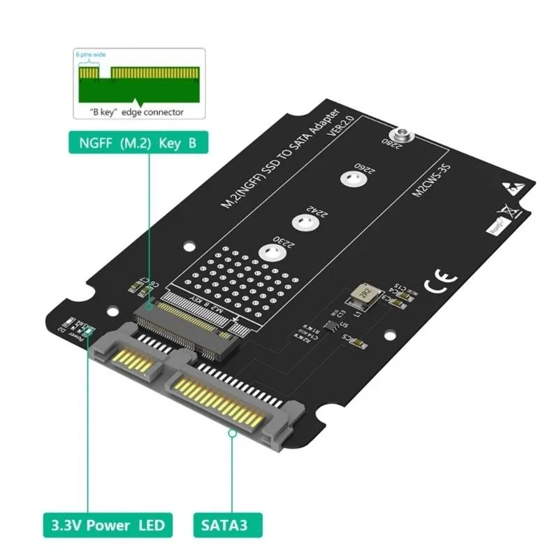 M.2 Ключ B Адаптеры M.2 Карта Risers Card до SATA3.0 Адаптеры SSDS для SATA3.0. (art.: 3920cec800f71) - 3920cec800f71