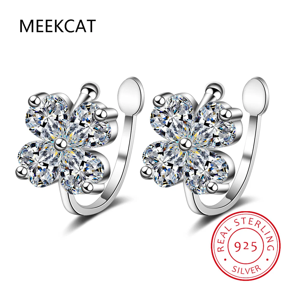 Серьги-Клипсы из серебра 925 пробы с муассанитом и бриллиантами