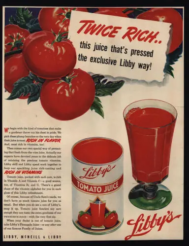 1p,1944 Томатный сок LIBBY'S — дважды Богатый — Знак Тин