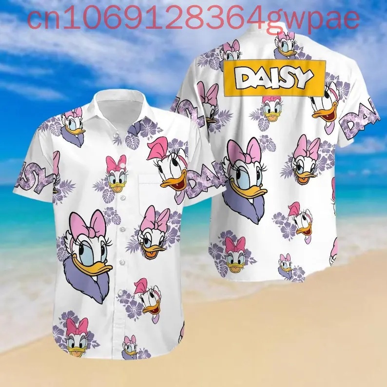 Гавайские рубашки Disney Daisy Duck Дональд Дак 3D, мужские и женские летние повседневные пляжные рубашки с короткими рукавами, модная рубашка на пуговицах