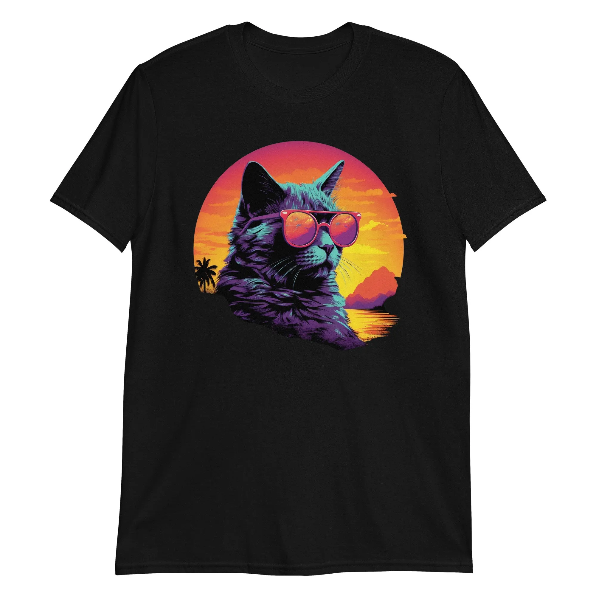 Футболка Synthwave Cat Golden Tropics
