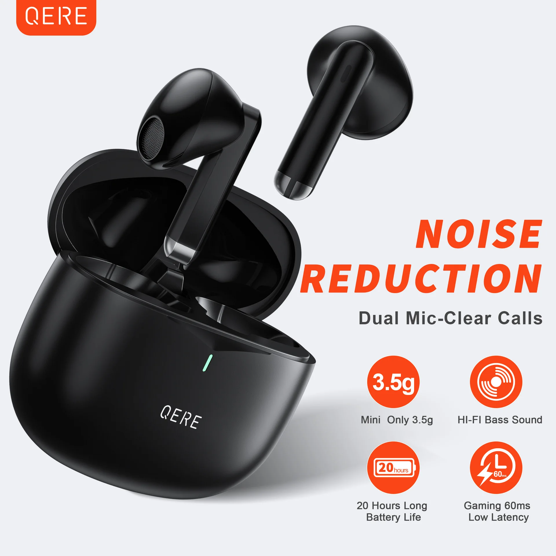 QERE E28 Fones De Ouvido Sem Fio, Bluetooth 5.3, Microfone HD, Fones De Ouvido HIFI, Motorista De 13Mm, Jogos De Baixa Latência,