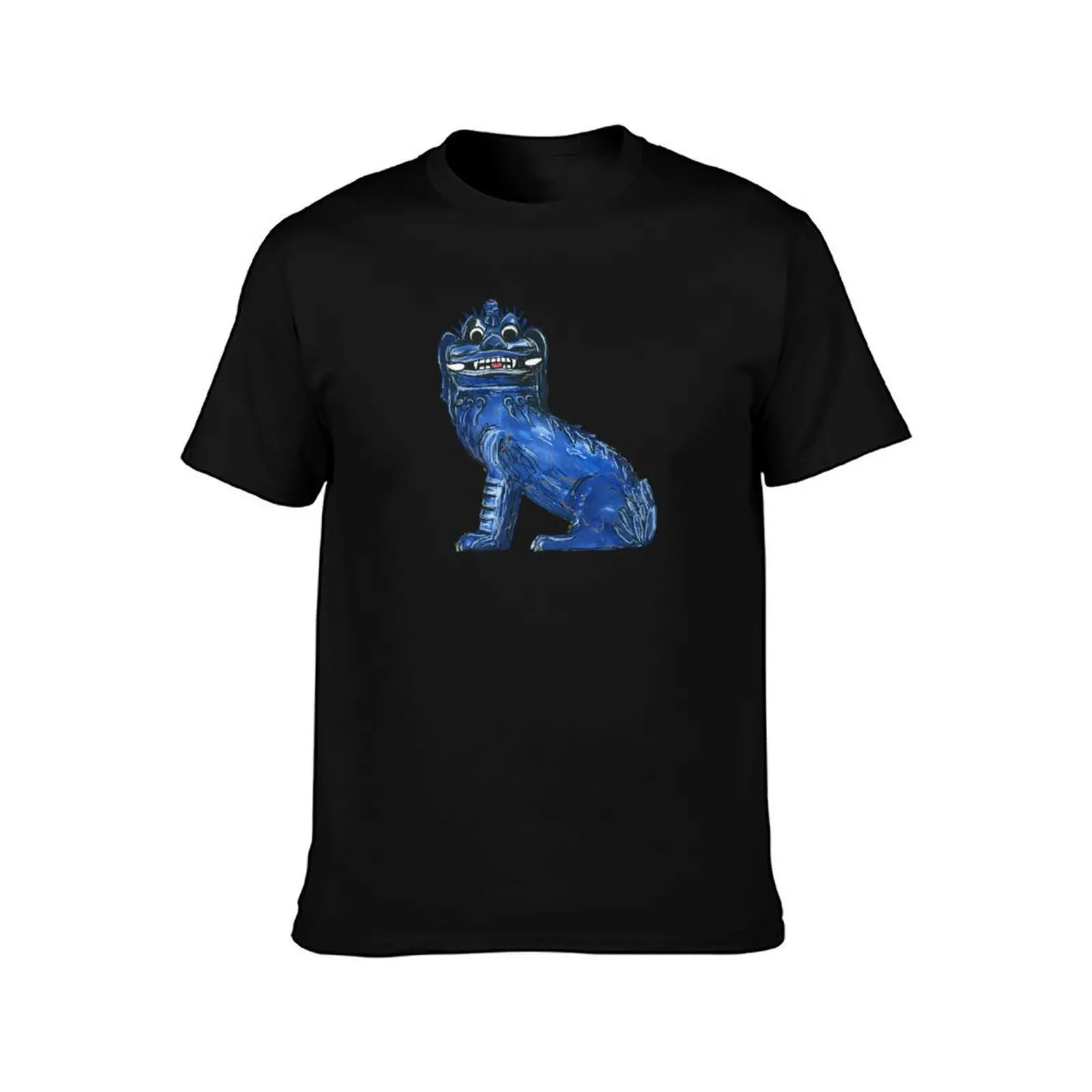 Фото Синяя футболка Foo Dog, мужские облегающие мужские футболки, футболка из 100% хлопка №2