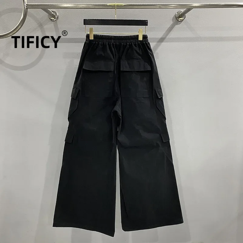 Фото TIFICY High Street Хлопковые брюки Мужская новая рабочая одежда с большими карманами Темные и большие свободные и широкие повседневные черные длинные брюки №2