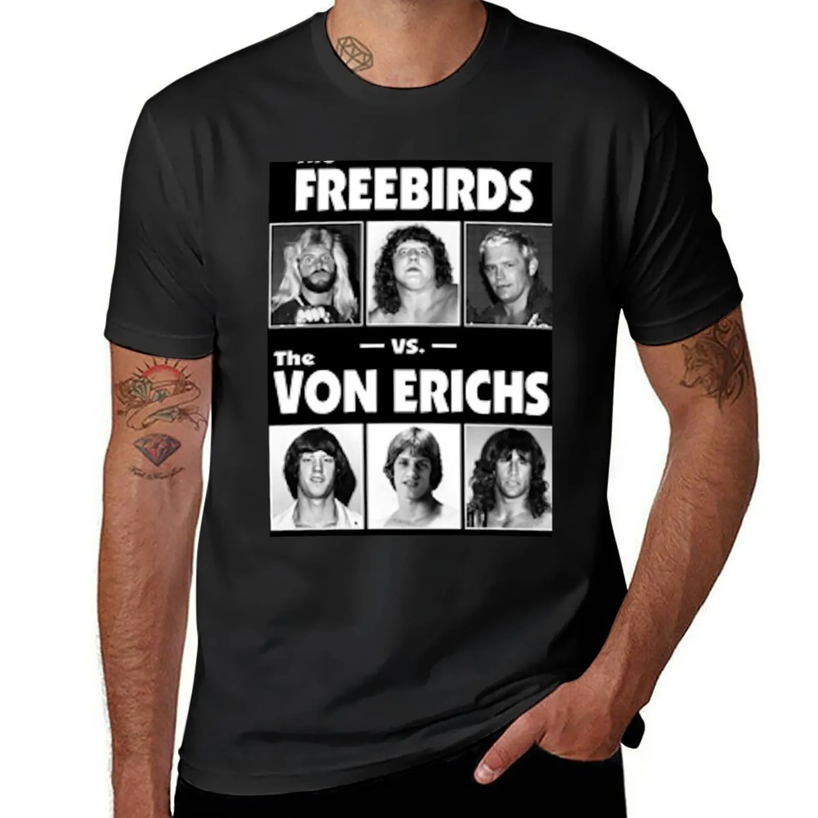 Футболка The Von Erichs vs TheFreebirds, потрясающие летние топы, винтажная графика, мужские футболки чемпиона