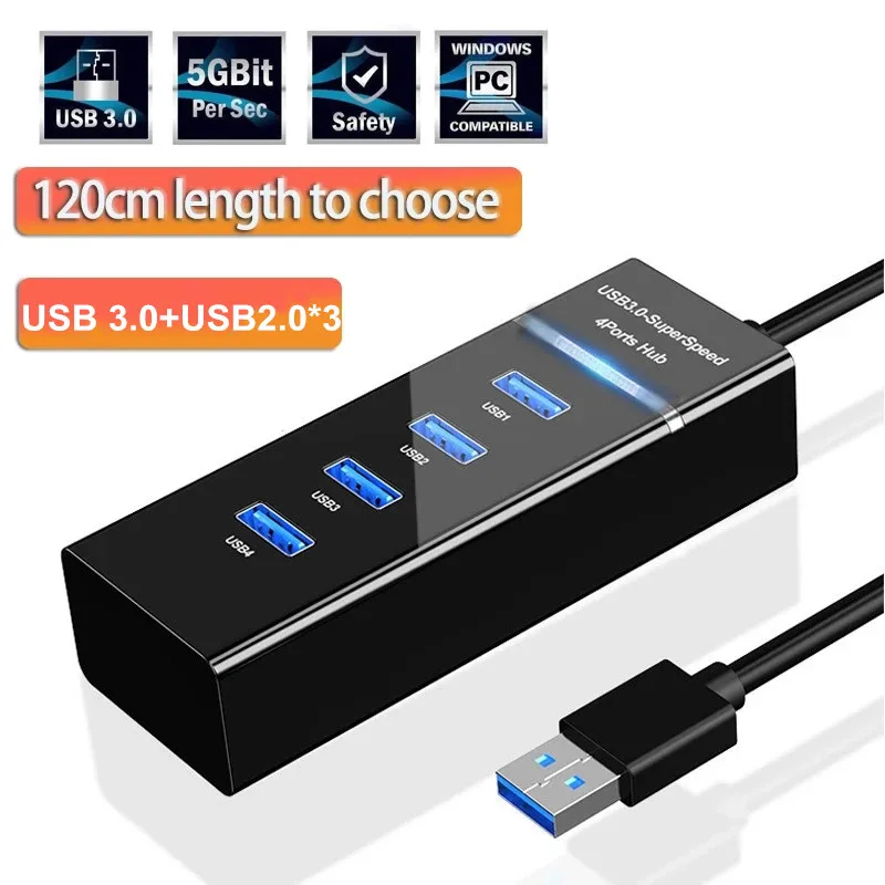 Высокоскоростной USB-разветвитель Elough, 4 порта, 30/120 см