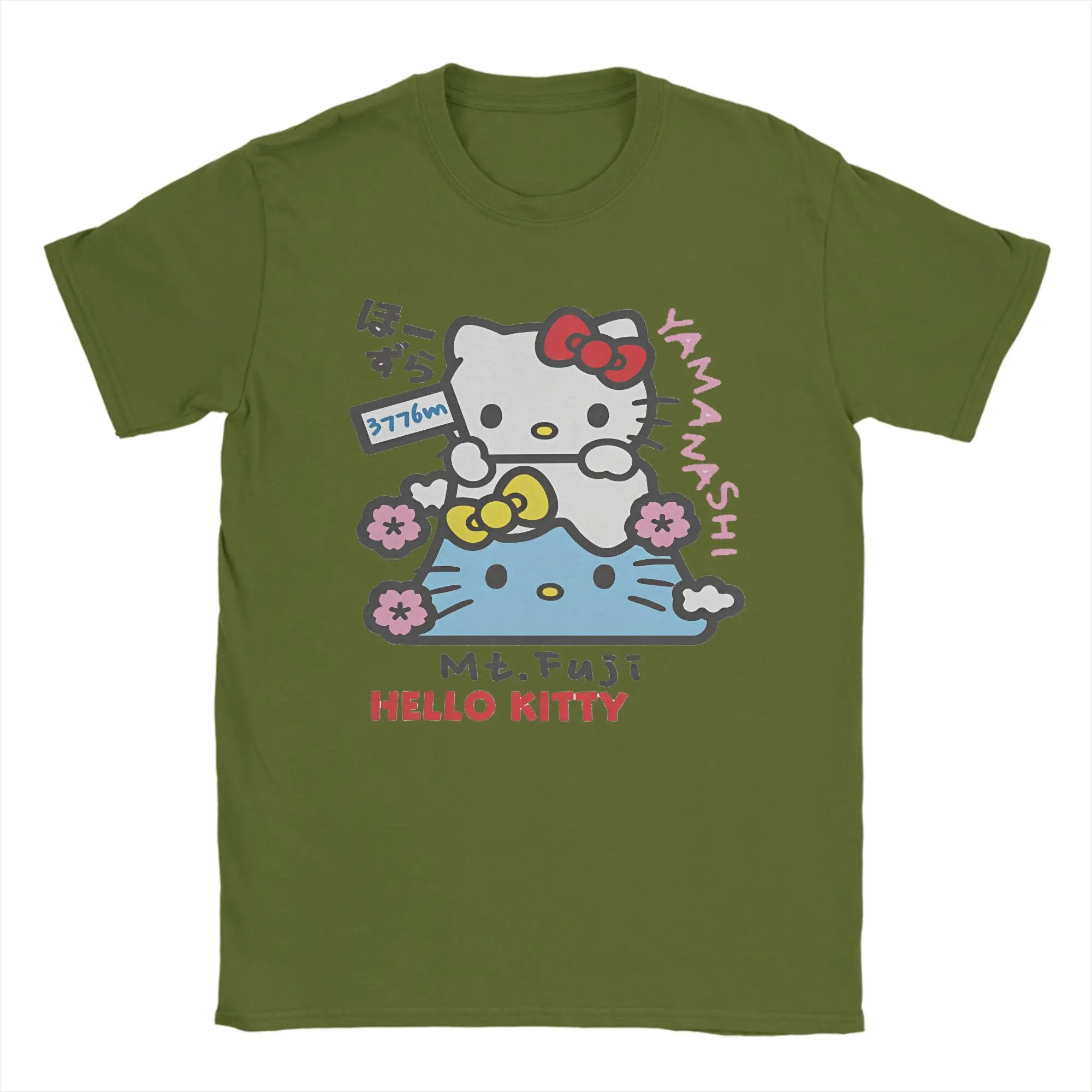 Мужские футболки Hello Kitty Yamanashi Mt Fuji, забавные футболки с короткими рукавами и круглым вырезом, уникальная одежда из чистого хлопка