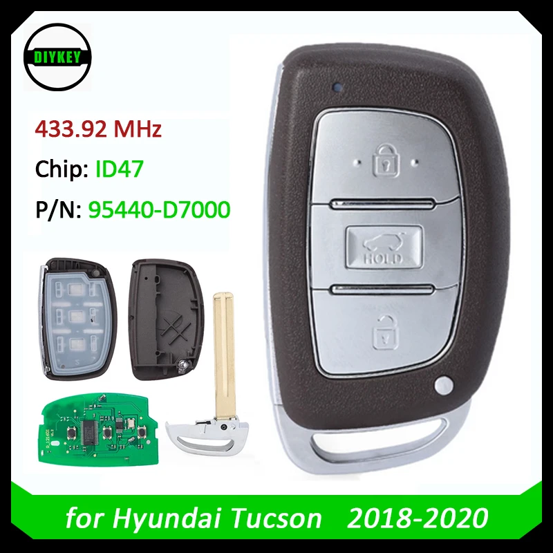 DIYKEY P/N: 95440-D7000 для Hyundai Tucson 2018 2019 2020, 3 кнопки, 433 МГц, NCF2951X ID47 чип 95440D7000, умный дистанционный автомобильный брелок
