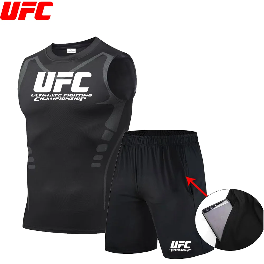 UFC майка шорты спортивный костюм мужские комплекты для бега компрессионная спортивная одежда для тренажерного зала и фитнеса быстросохнущее нижнее белье для бега на открытом воздухе