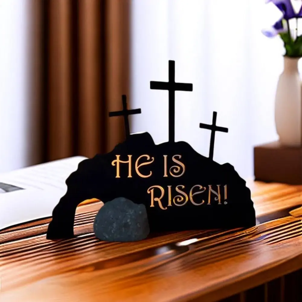 Фото Новый He is Risen, металлическая пустая гробница, пасхальная сцена, прочный черный цвет, крест, пасхальная сцена, Воскресение, декор для вечеринки №3