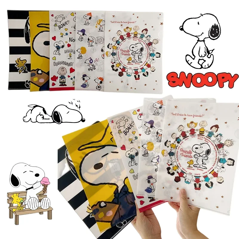 Пластиковая L-образная папка Snoopy, милый мультяшный студенческий бумажный зажим, Большая вместительная папка для файлов, папка для купюр, офисные принадлежности