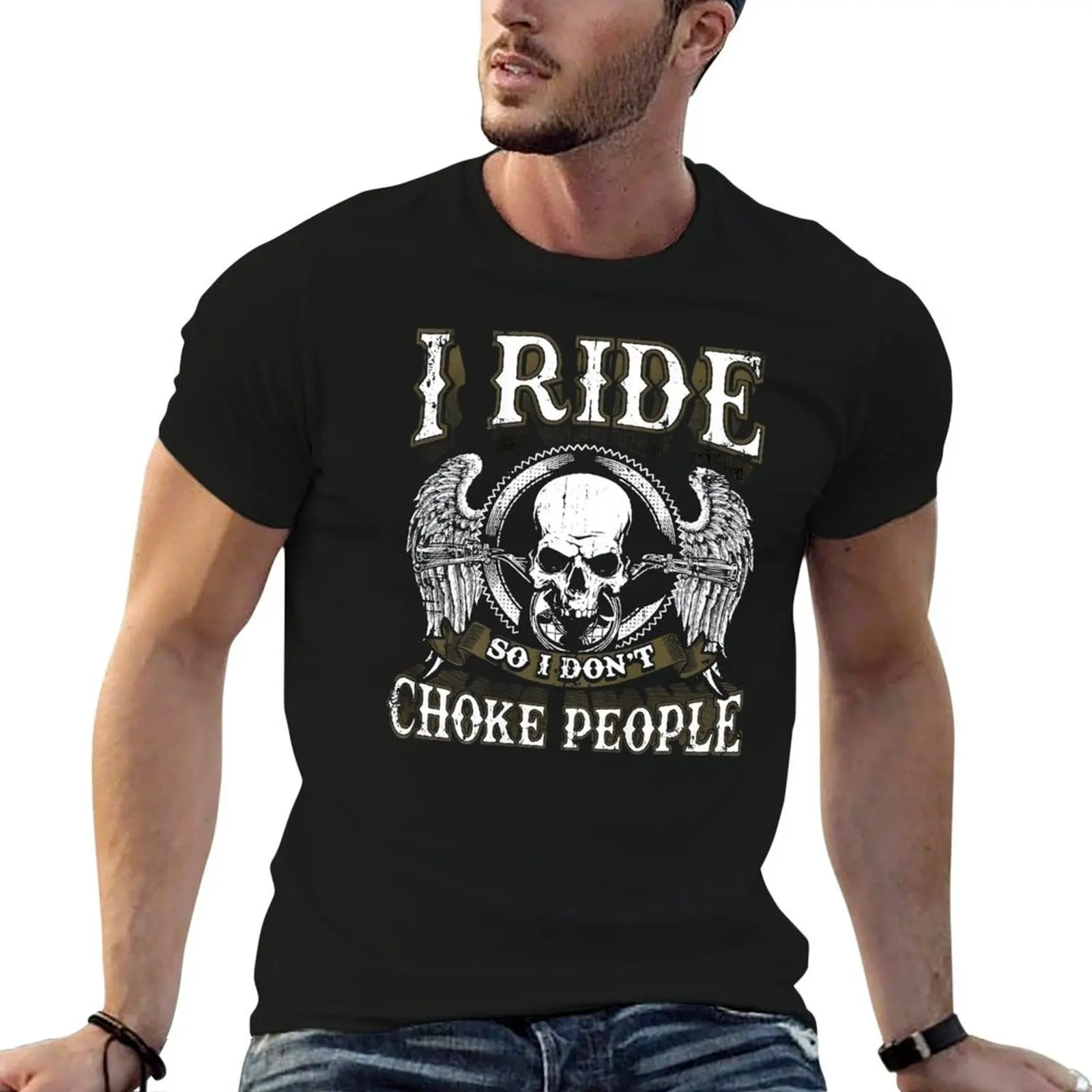 Футболка с круглым вырезом Ride Choke People Wings Skull, футболка с забавным графическим юмором, домашний европейский размер
