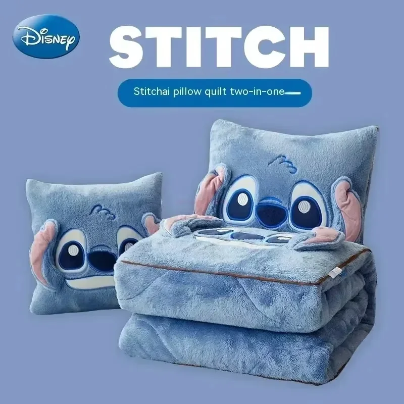 Фото Популярные одеяла Disney Stitch «Два в одном», кавайное фланелевое утолщенное одеяло для сна, украшение для гостиной, детской спальни, подарок №3