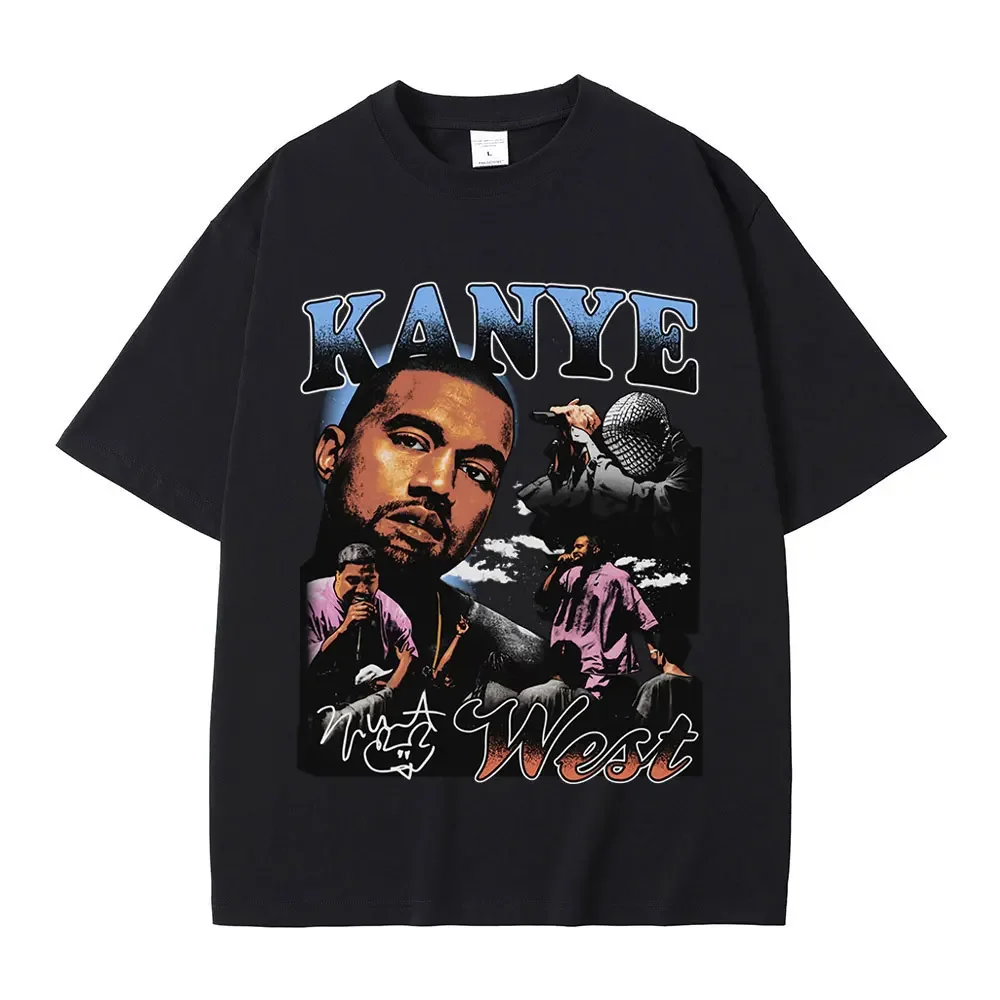 Футболка Rapper Kanye West Graphic Мужская модная Винтажная с коротким рукавом летняя повседневная свободная хлопковая футболка хип-хоп Уличная одежда