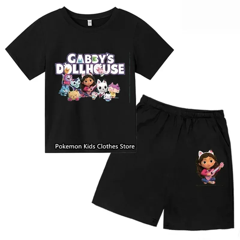 Детская футболка Gabby Cats, одежда для кукольного домика Gabbys для маленьких девочек, комплекты свитшотов с короткими рукавами для маленьких мальчиков, летняя детская одеждаx