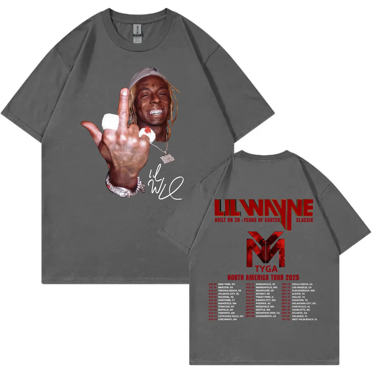 Фото Рэпер Lil Wayne Tour 2025, двусторонние графические футболки для мужчин и женщин, винтажная футболка в стиле хип-хоп, летние повседневные модные свободные футболки №5