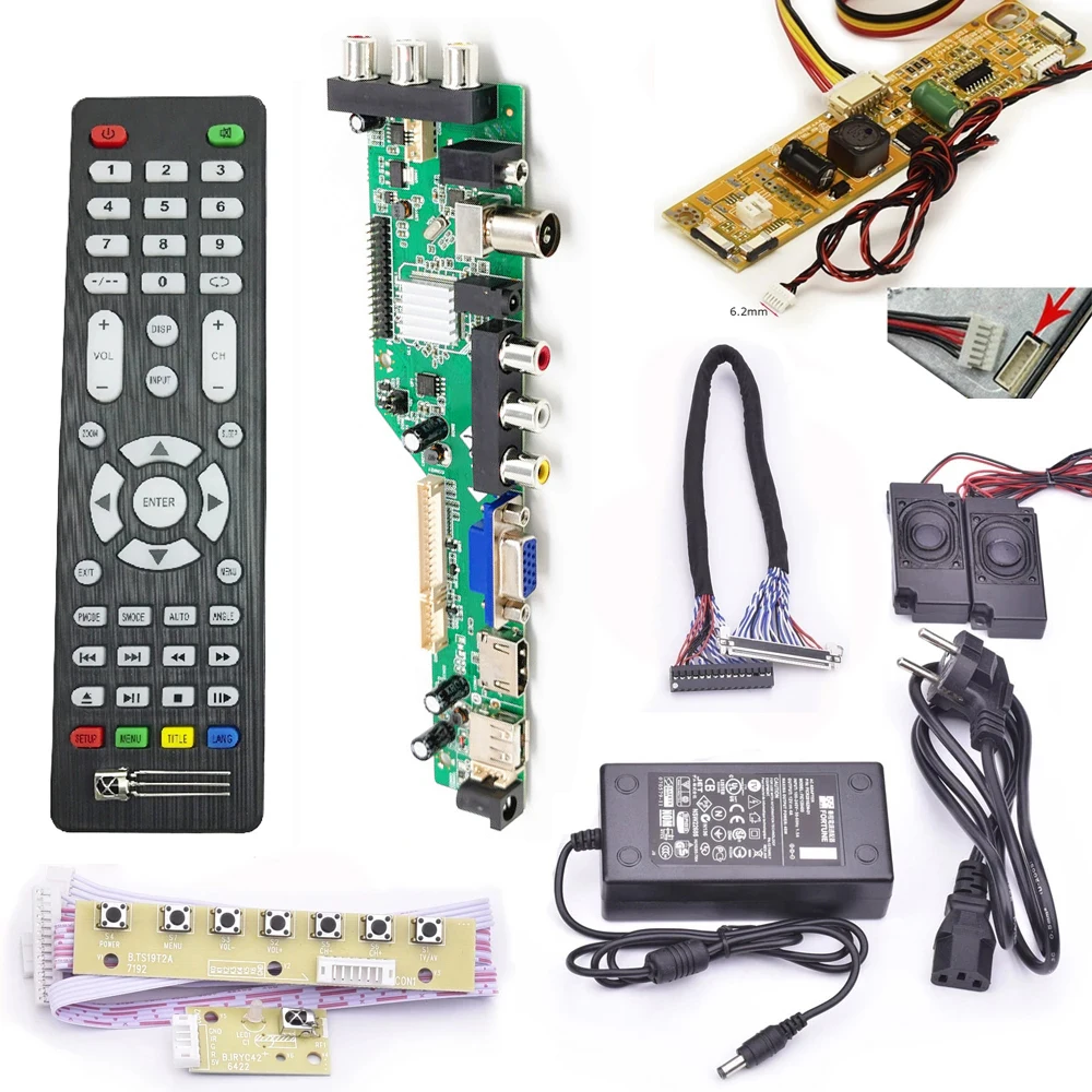 D3663LUA V56 V59 Universal DVB-T2/DVB-T ЖК цифровой телевизор Board Kit для 14-inch 15,4-inch 30pin LVDS 1280x800 LCD Screen3663