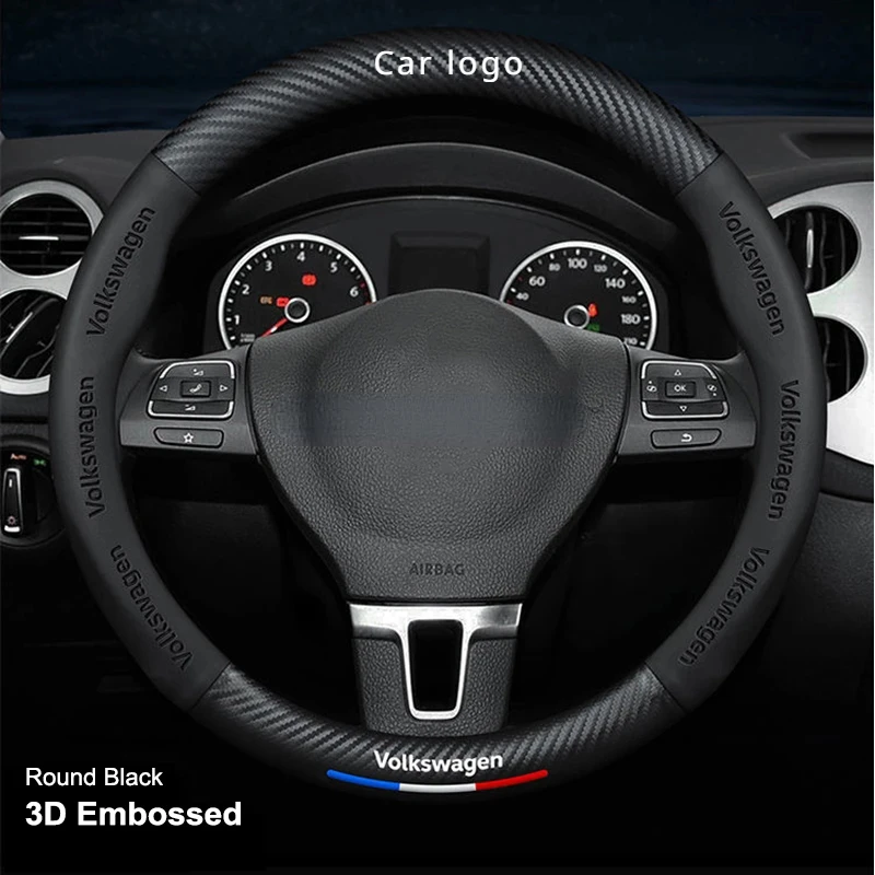 Кожаный чехол на руль для Volkswagen Polo, Tiguan, Passat B5, B6, B7, Golf 4, 5, 6, MK6, Jetta, с 3D тиснением, из углеродного волокна, 37-38 см