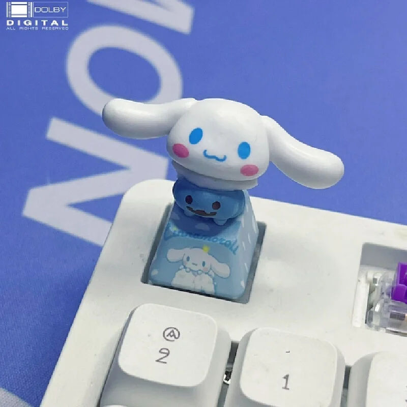 Sanrio Diy создает трехмерные синие колпачки для клавиш Cinnamoroll с перекрестной осью, компьютерные кнопки, игры, механические клавиатуры, подарки