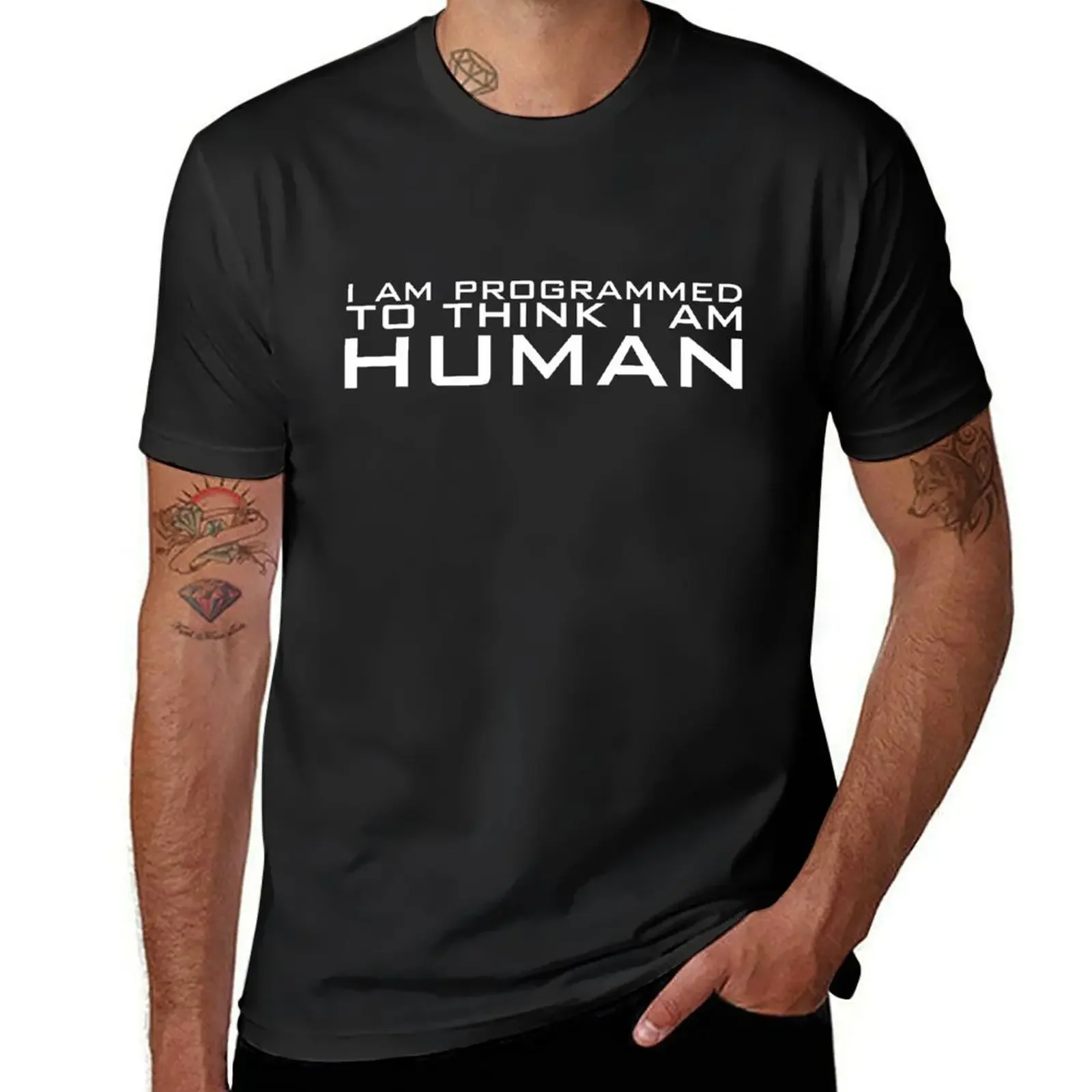 Футболка «Я программируемая think I am Human», забавные подарки, роскошные дизайнерские рубашки, эстетичная одежда с графическим рисунком, мужская одежда больших размеров