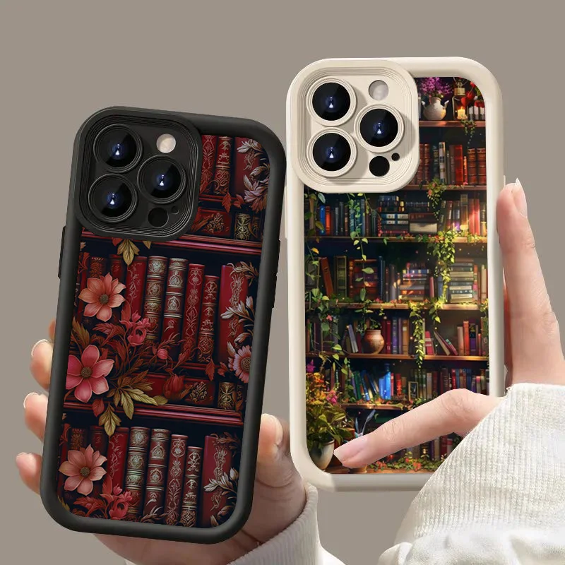 Фото Мягкий чехол для телефона с цветочной книжной полкой и рисунком для iPhone 16, 15, 14, 13, 12, 11 Pro Max XS X XR 8 7 Plus 16 15 PRO SE2, противоударный чехол №2