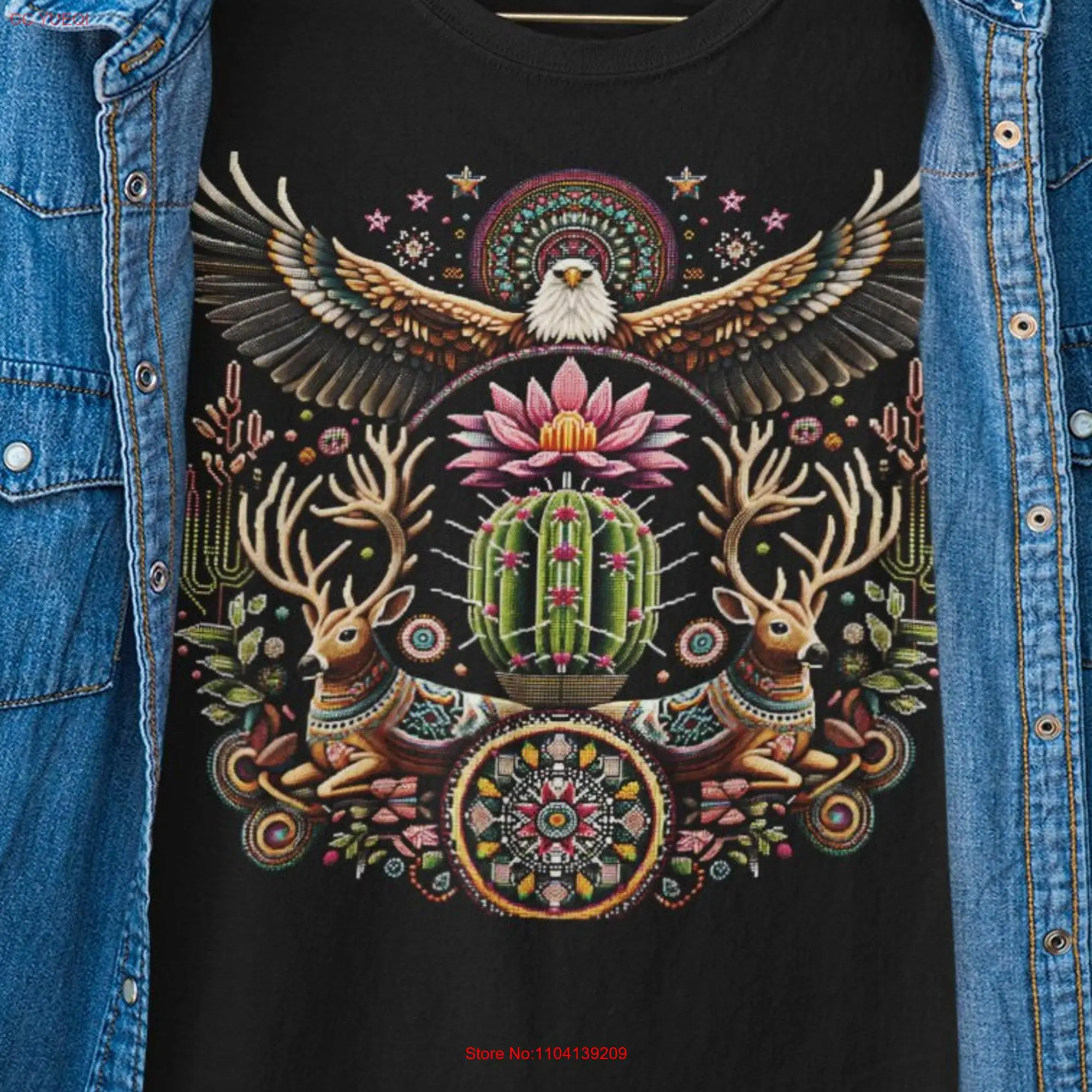 Peyote Dreams психоделическая футболка с длинным или коротким рукавом с оленем орлом