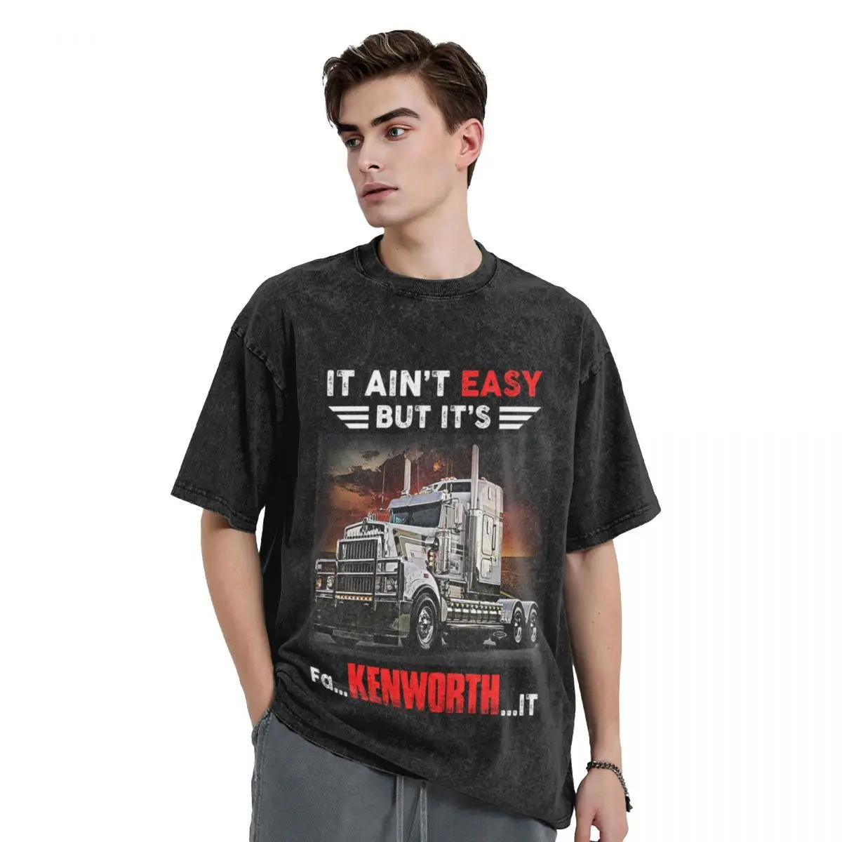 Футболка Truck It Ain&Rsquo;T Easy But It&Rsquo;S Fa Kenworth It, одежда в стиле хиппи, забавная футболка, черные футболки для мужчин