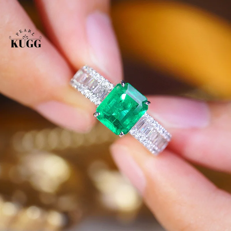 Кольца KUGG из 100% белого золота 18 карат, роскошный блестящий дизайн, кольцо с натуральным бриллиантом и натуральным изумрудом для женщин, старшего банкета, высокое ювелирное искусство