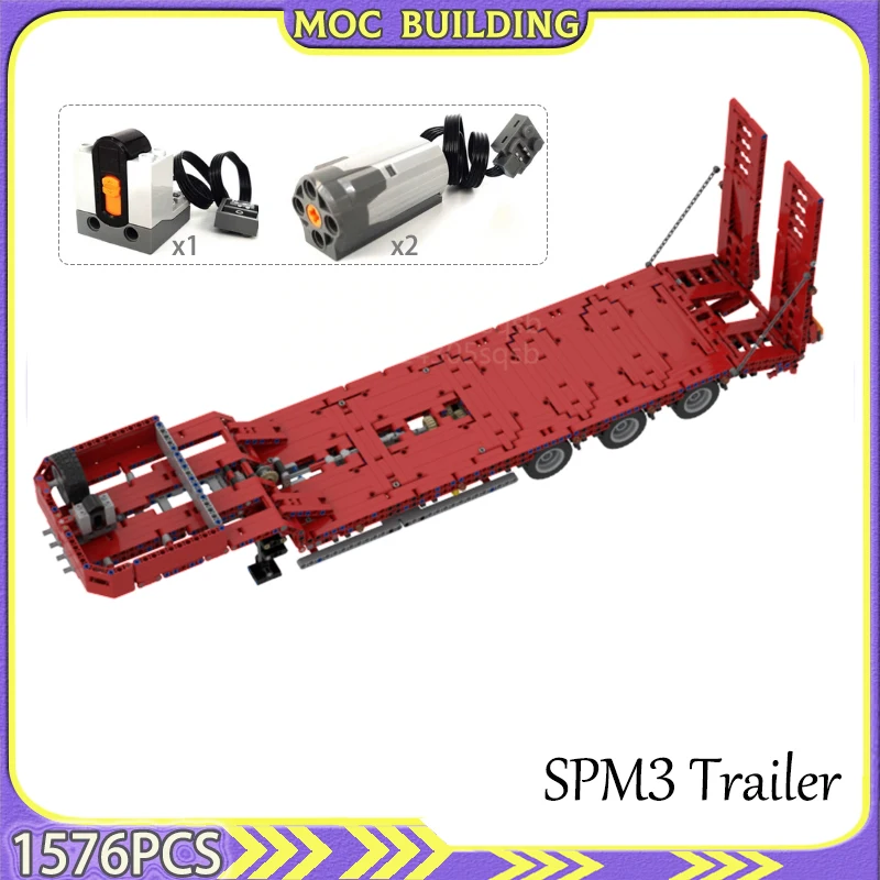 Моторизованный автомобильный прицеп Lowboy для грузовика MOC, строительные блоки, модель «сделай сам», сборные блоки, игрушки, подарки