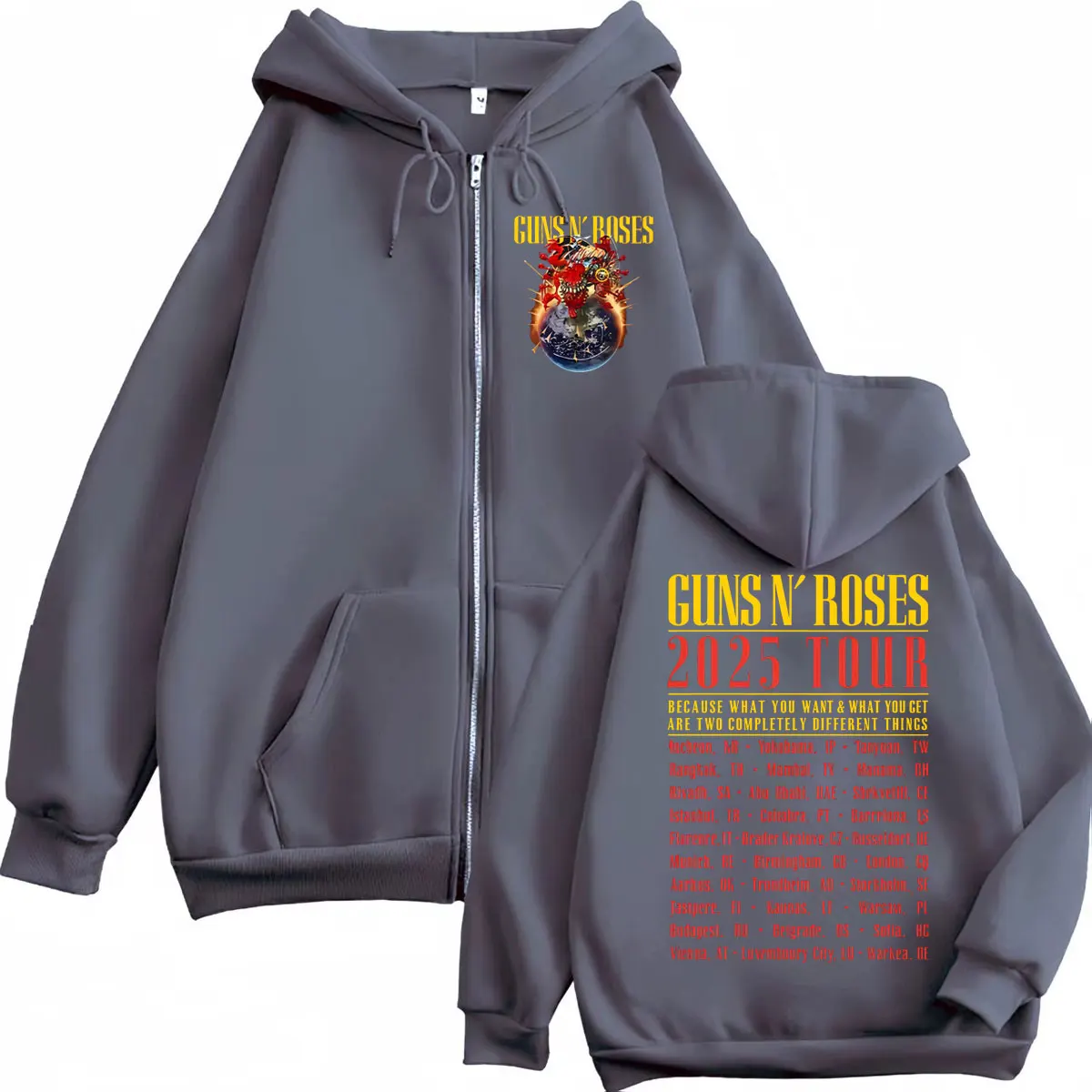 Фото Guns N Roses 2025 Tour толстовки на молнии для мужчин и женщин одежда рок хип-хоп пуловеры на молнии модные Y2k большие толстовки с капюшоном №3