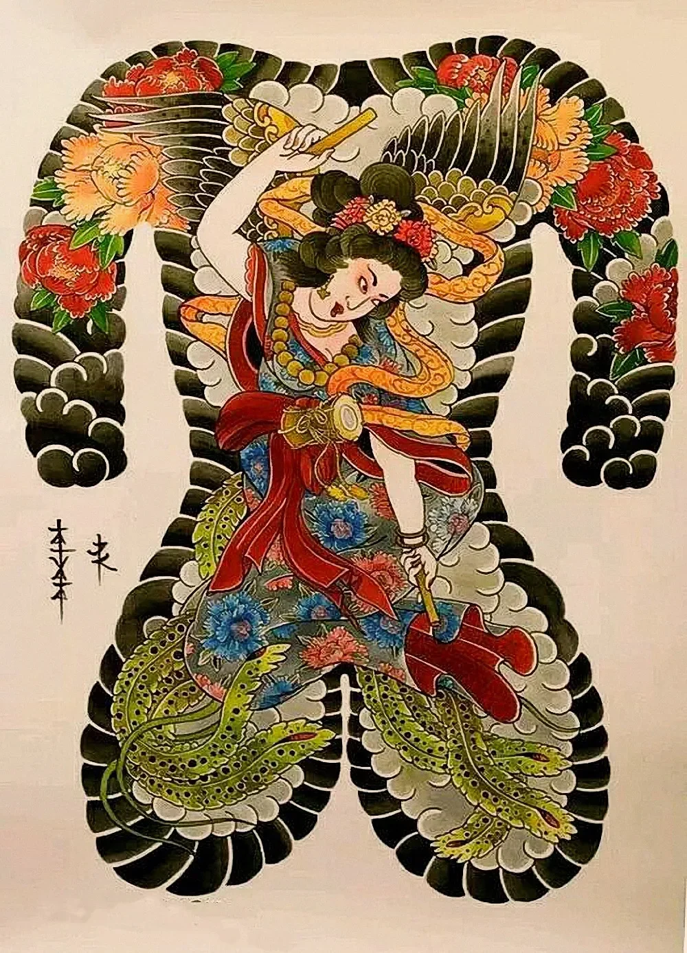 Фото Ukiyo-e полная задняя татуировка дизайн плакат настенное искусство украшение дома винтажная матовая крафт-бумага печать живопись антикварные произведения E5 №4