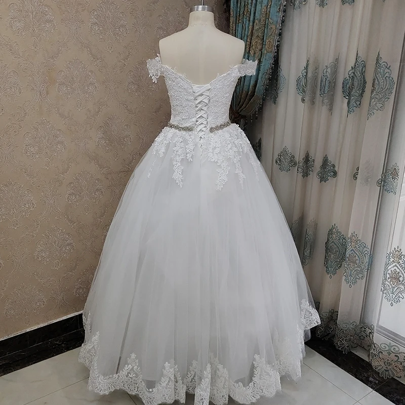 Фото ZJ9183 женское платье с открытыми плечами, Кружевная аппликация 2023 Robe Mariage, белое Тюлевое свадебное платье принцессы №5