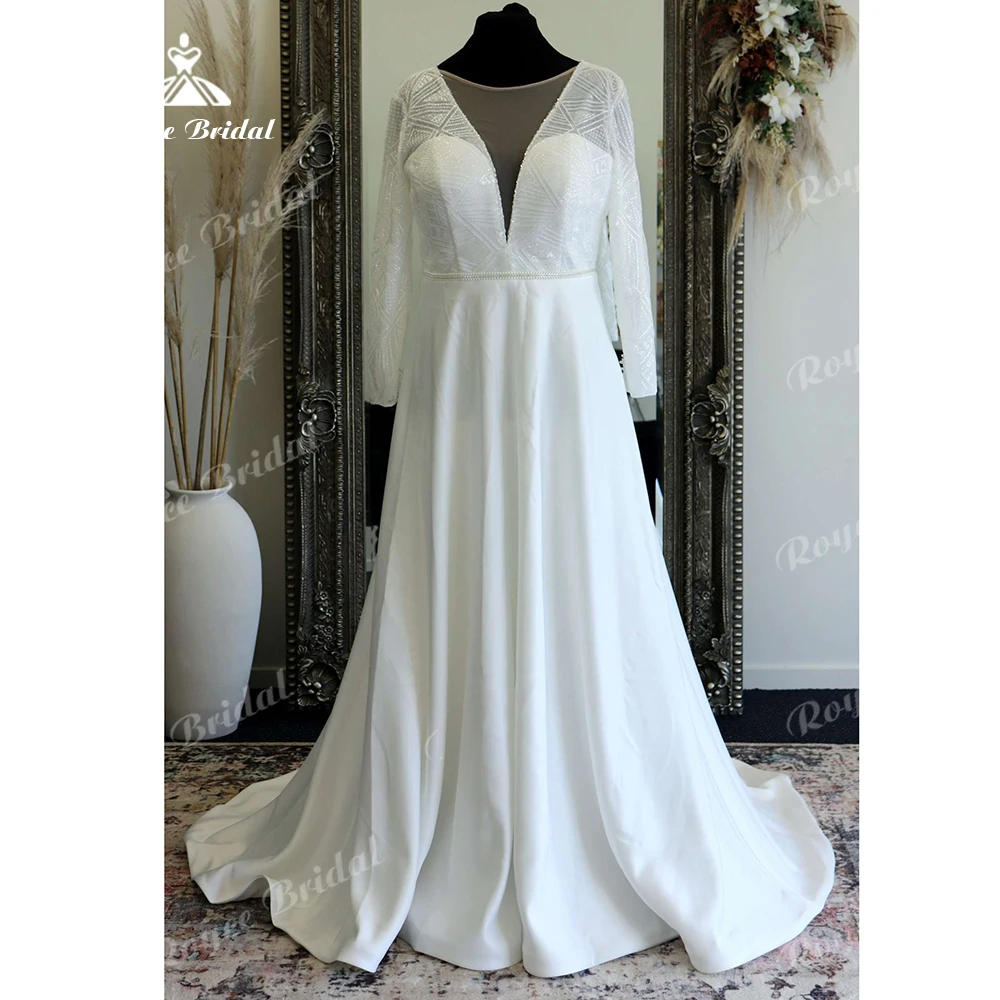 Роскошное женское пляжное свадебное платье Roycebridal с длинным рукавом, 2025, свадебное платье, а-силуэт, атласные свадебные платья